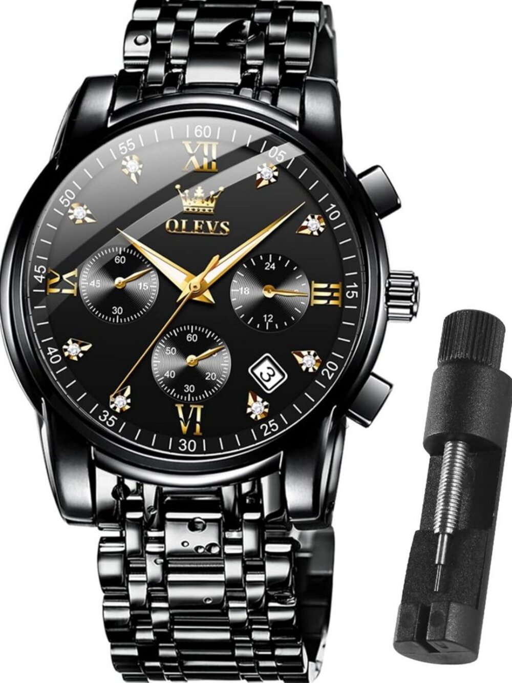 Luxury Gold Men's Watch - Waterproof Big Face, Stainless Steel, Elegant Analog